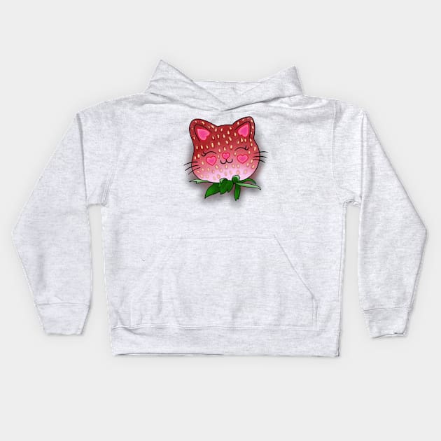 Strawberry Kitty Kids Hoodie by Bolt•Slinger•22